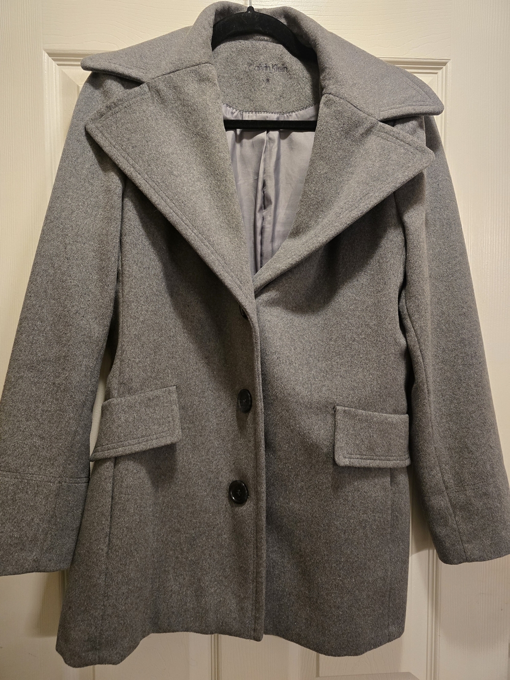 Women's Gray Wool-Blend Peacoat Jacket CALVIN Klein